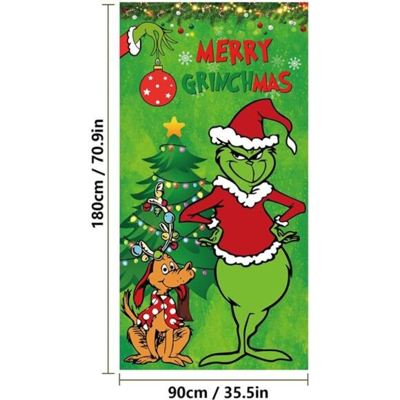 Merry Grinchmas Door Cover, Christmas‎ Porch Welcome Banner for Indoor/Outdoor - Picture 5 of 8